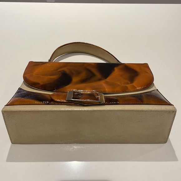 Vintage John Hort Handbag - Made in Canada Orange Brown Cream and gold tone - Picture 2 of 15